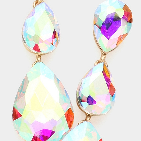 Abalone Dangle Crystal Earrings 2.75 Inch Triple Tear Drop Jewelry - Picture 2 of 3